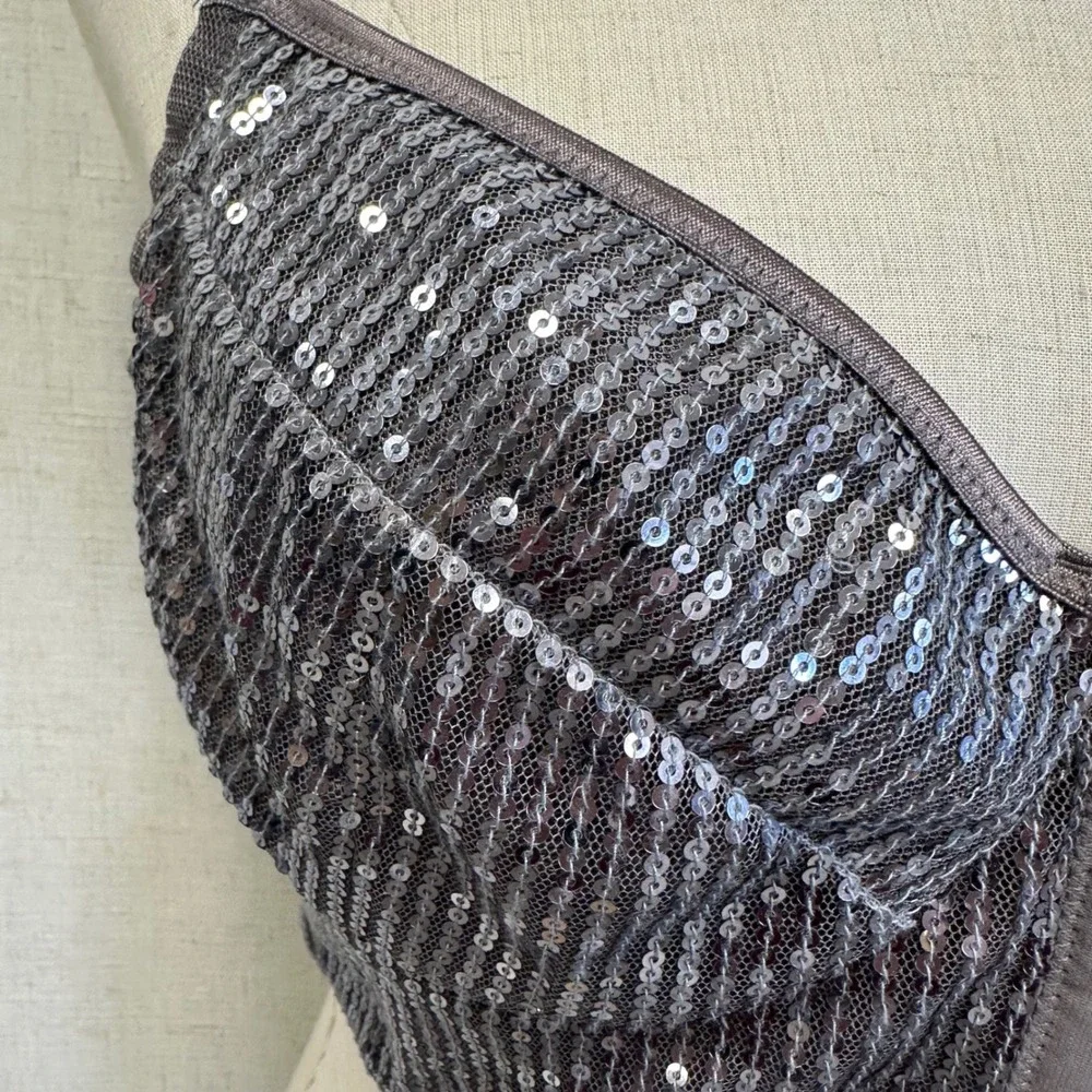 Moda International Sequin Bustier Crop Top Charcoal Grey Corset Bralette Size 12